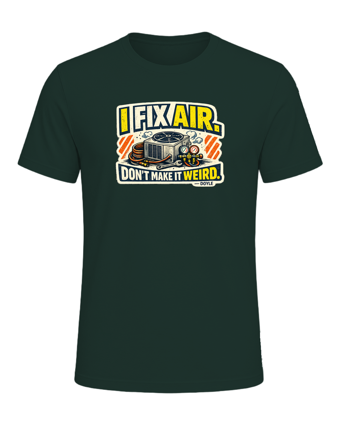 A gritty workwear HVAC tee for the tech everyone calls when the air gets weird. — Forest