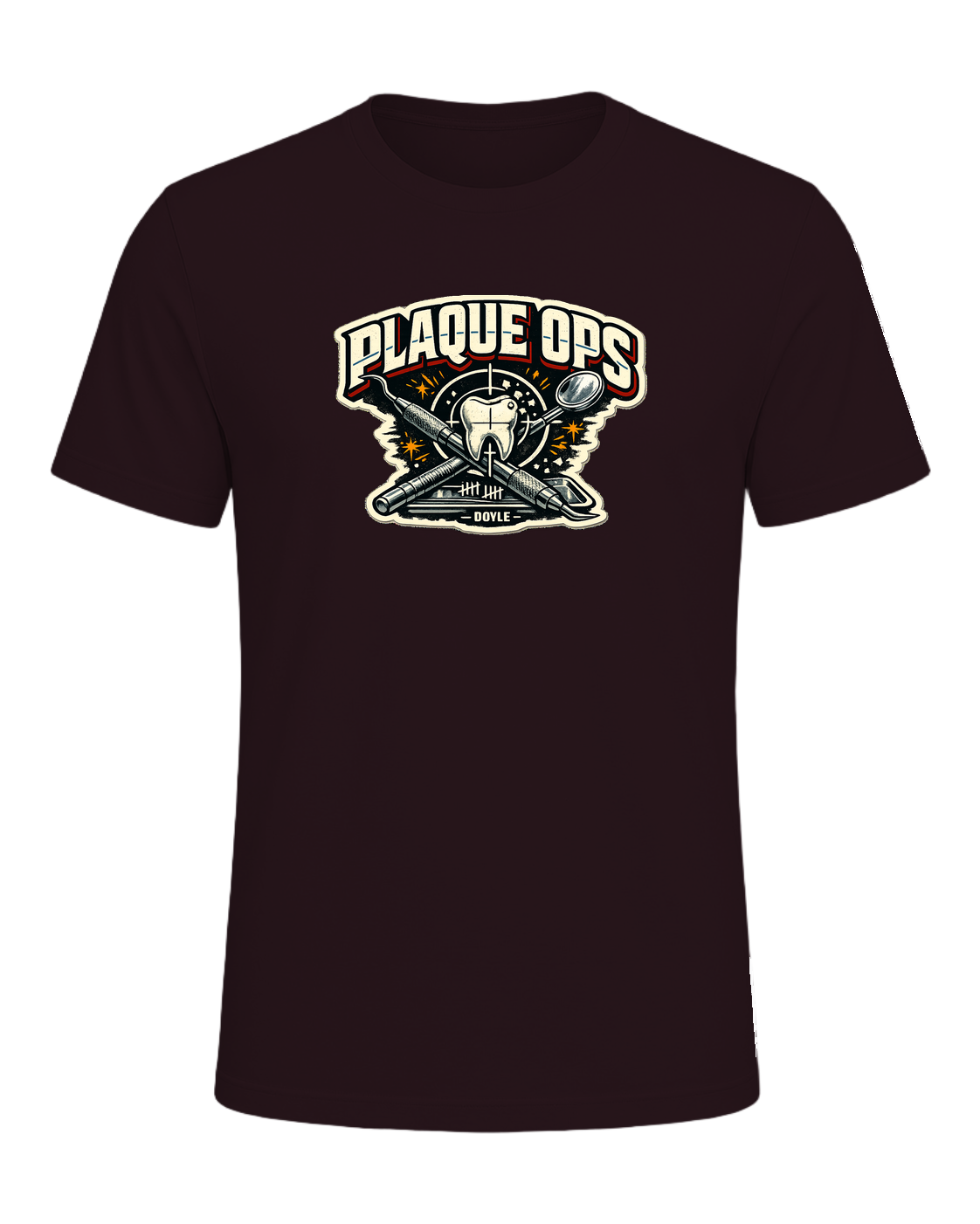 Plaque Ops Tee — Oxblood Black