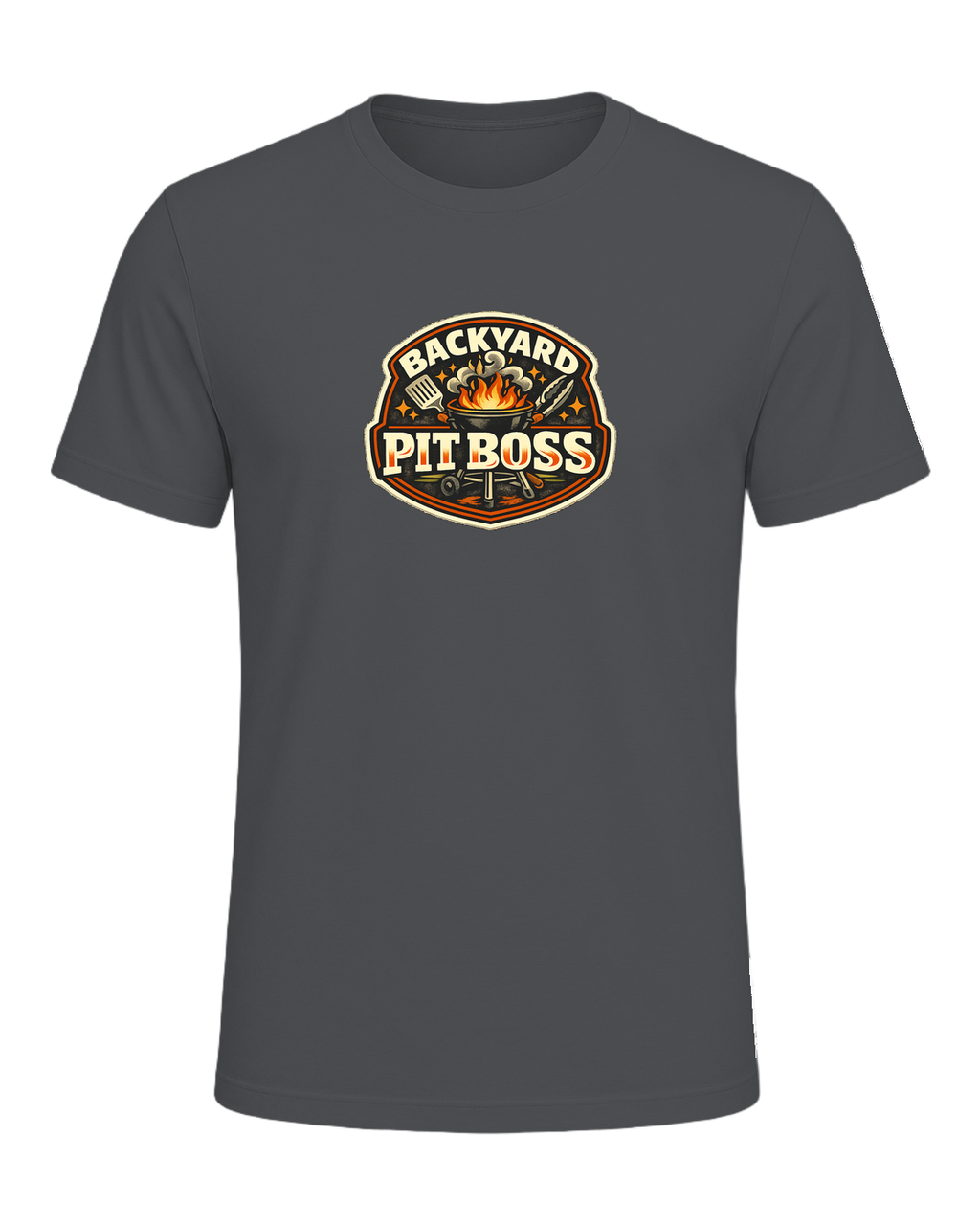 A bold retro BBQ badge tee for the backyard cook who takes charge of the grill. — Asphalt