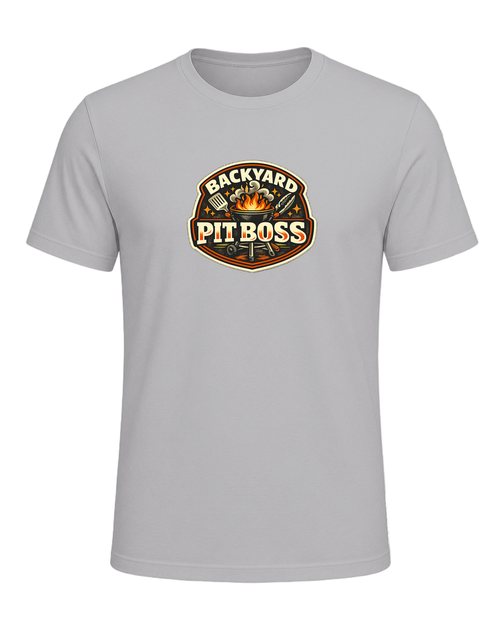 A bold retro BBQ badge tee for the backyard cook who takes charge of the grill. — Athletic Heather