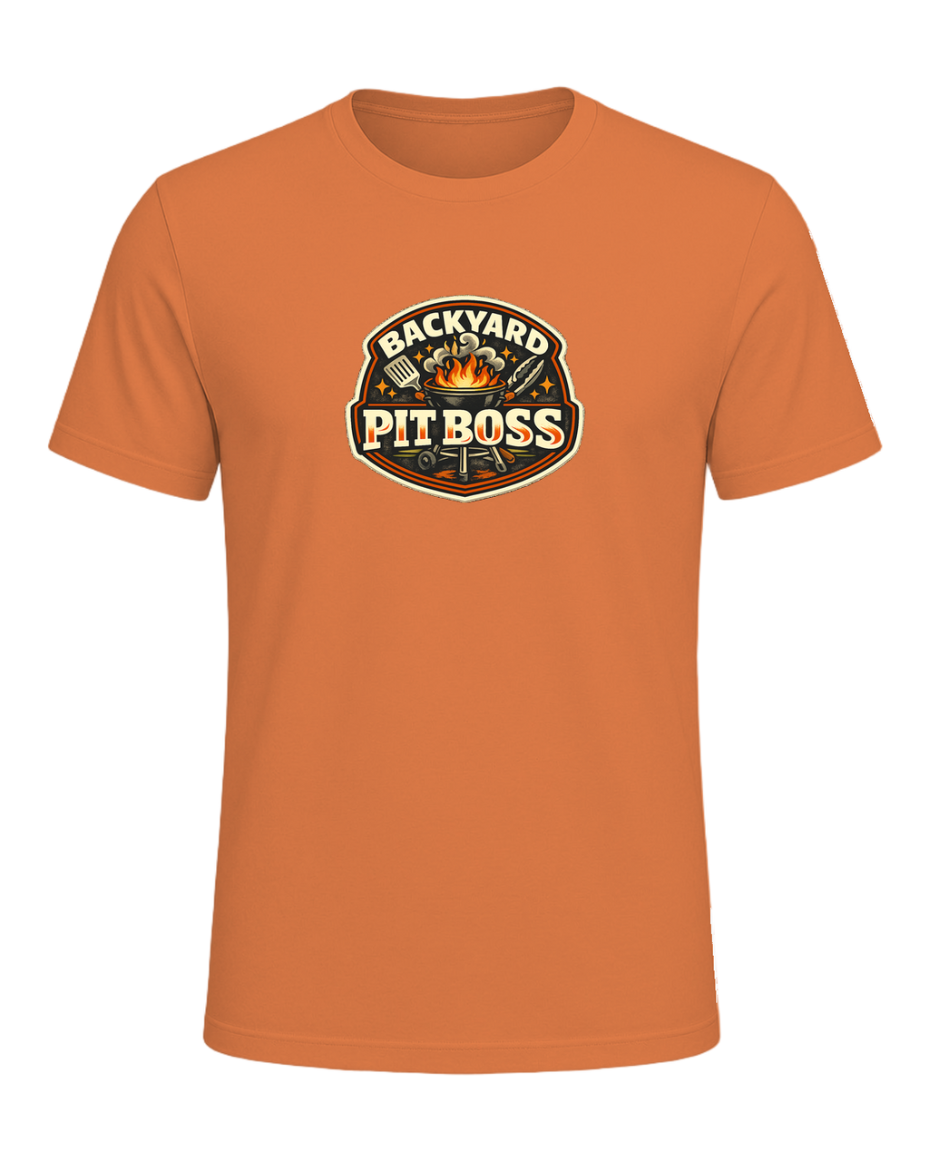 A bold retro BBQ badge tee for the backyard cook who takes charge of the grill. — Burnt Orange