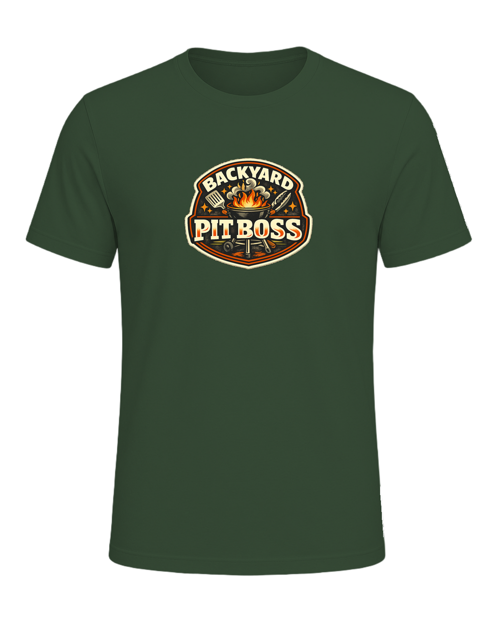 A bold retro BBQ badge tee for the backyard cook who takes charge of the grill. — Heather Forest