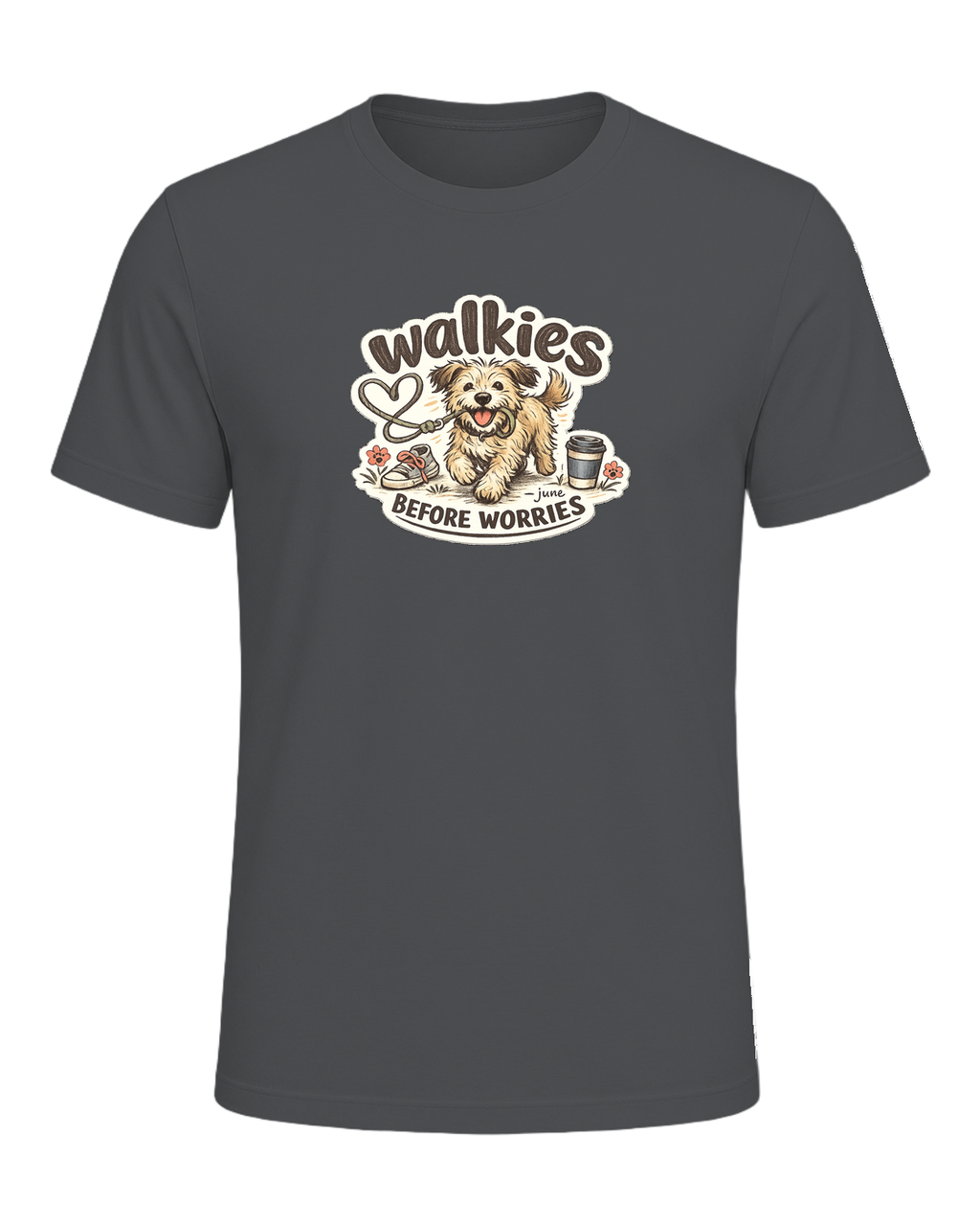 Walkies Before Worries Tee — Asphalt