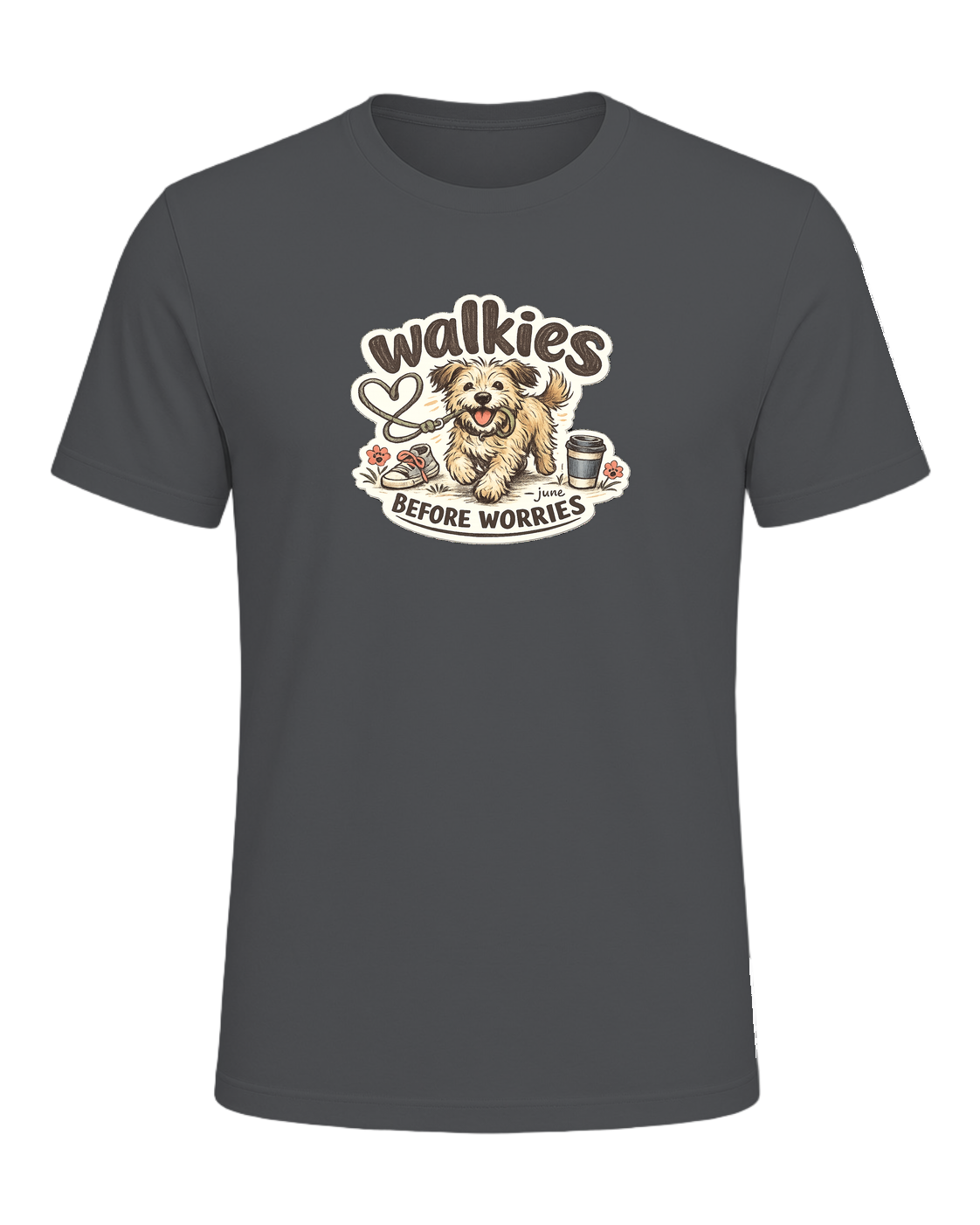 Walkies Before Worries Tee — Asphalt