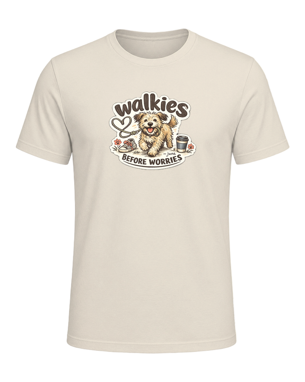 Walkies Before Worries Tee — Heather Prism Natural