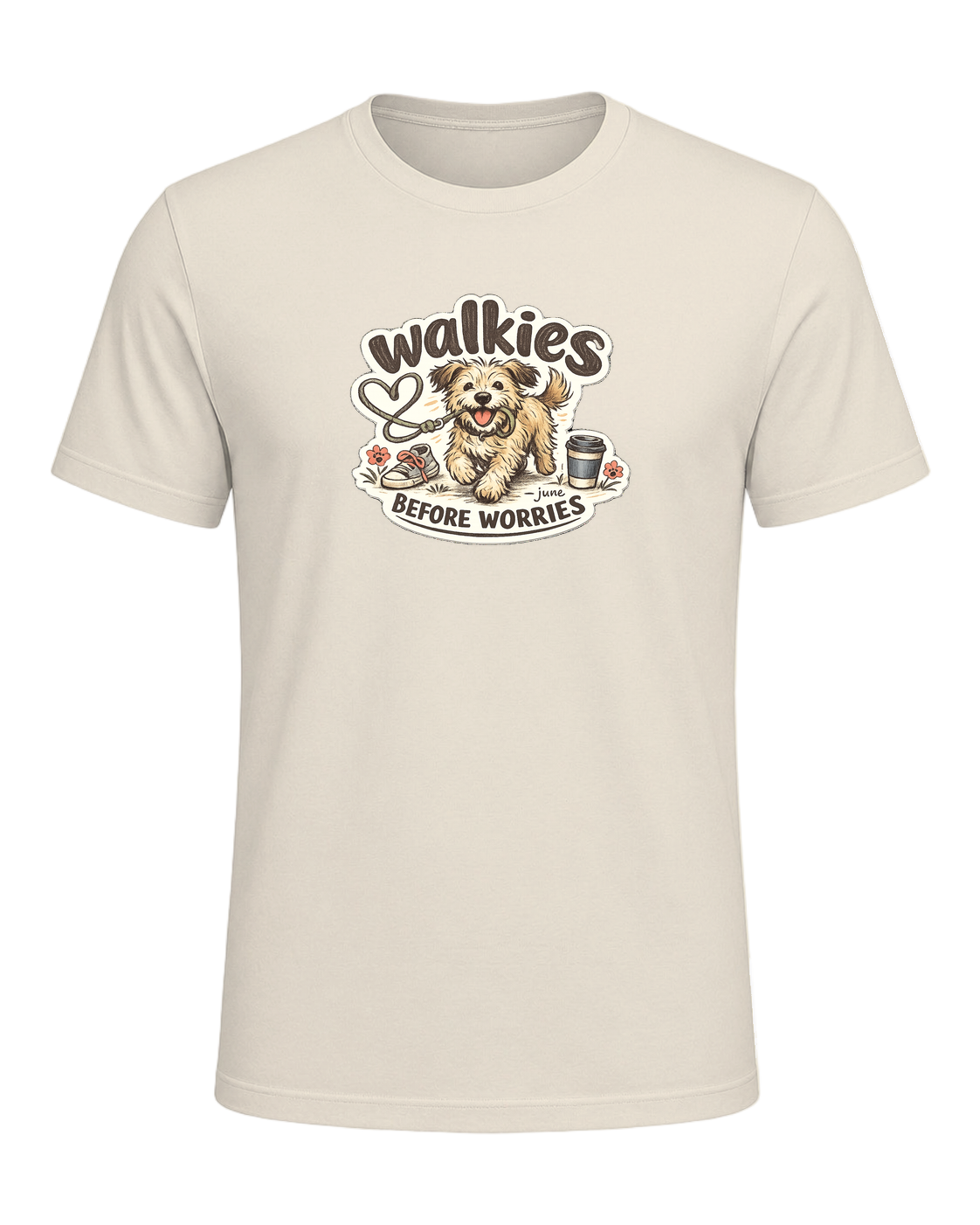 Walkies Before Worries Tee — Heather Prism Natural