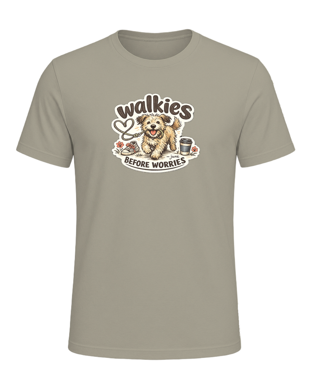 Walkies Before Worries Tee — Heather Stone