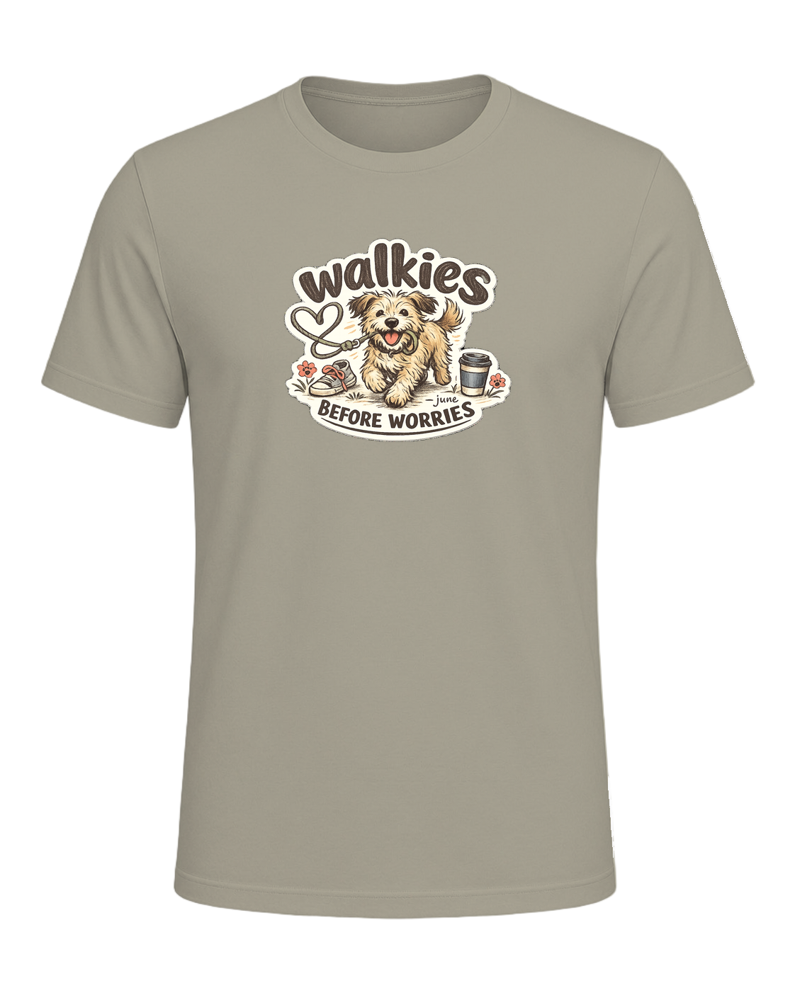 Walkies Before Worries Tee — Heather Stone