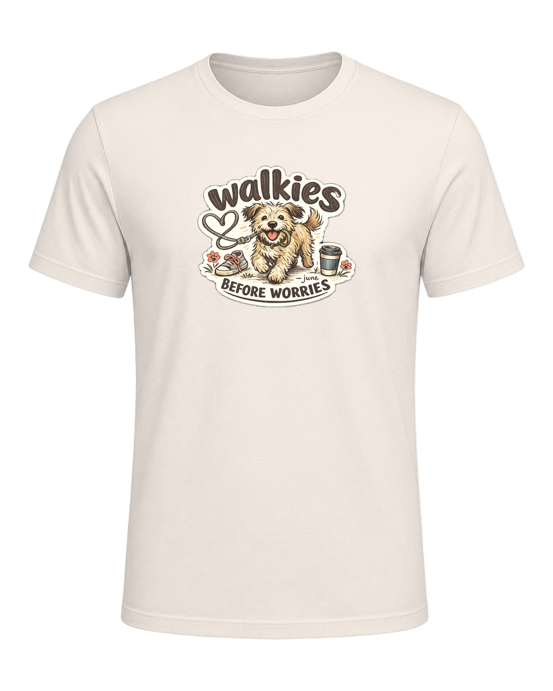 Walkies Before Worries Tee — Natural