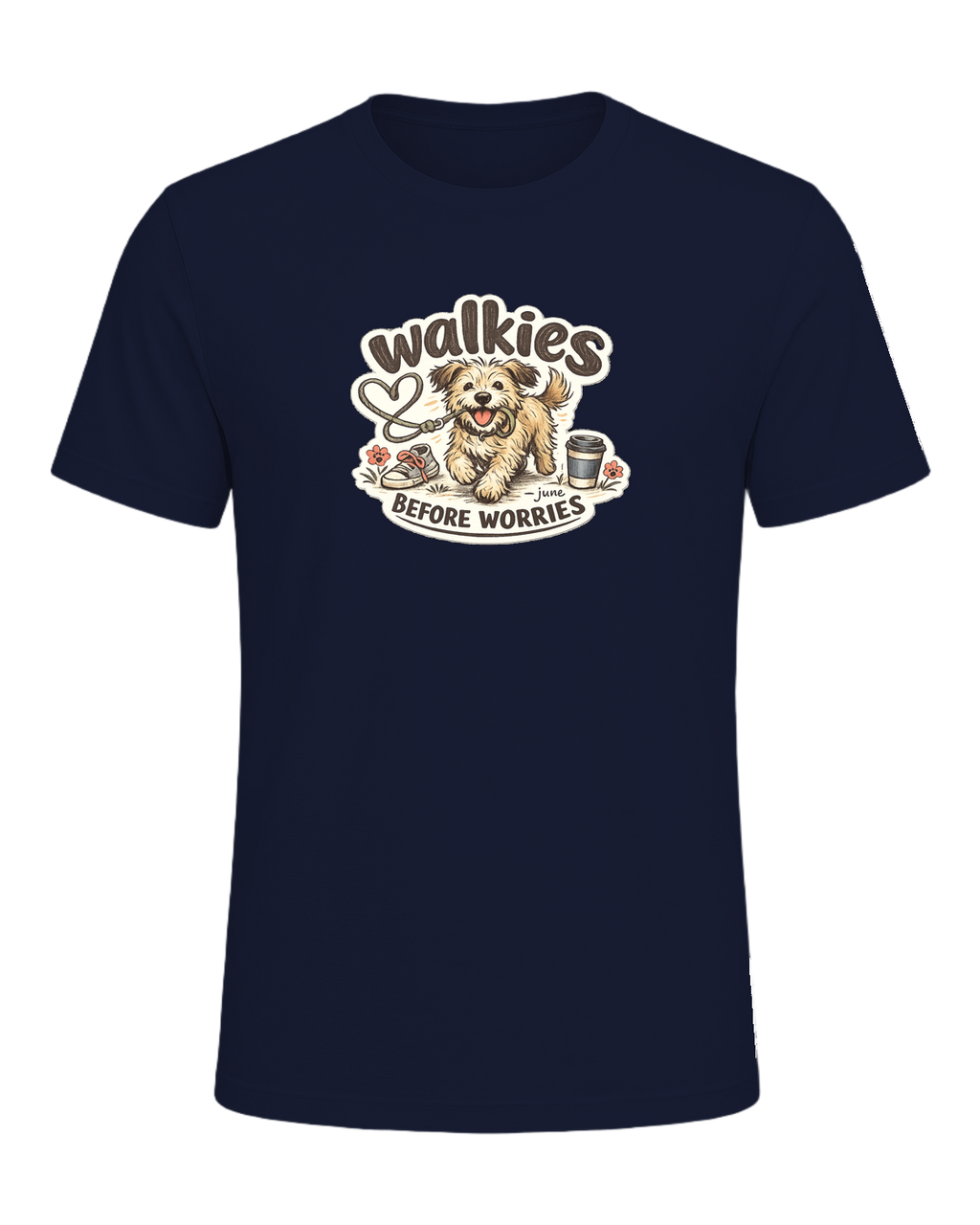 Walkies Before Worries Tee — Navy