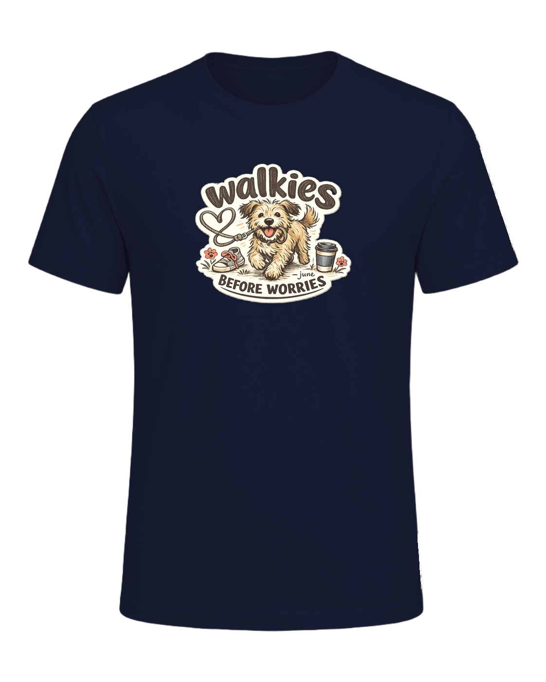 Walkies Before Worries Tee — Navy
