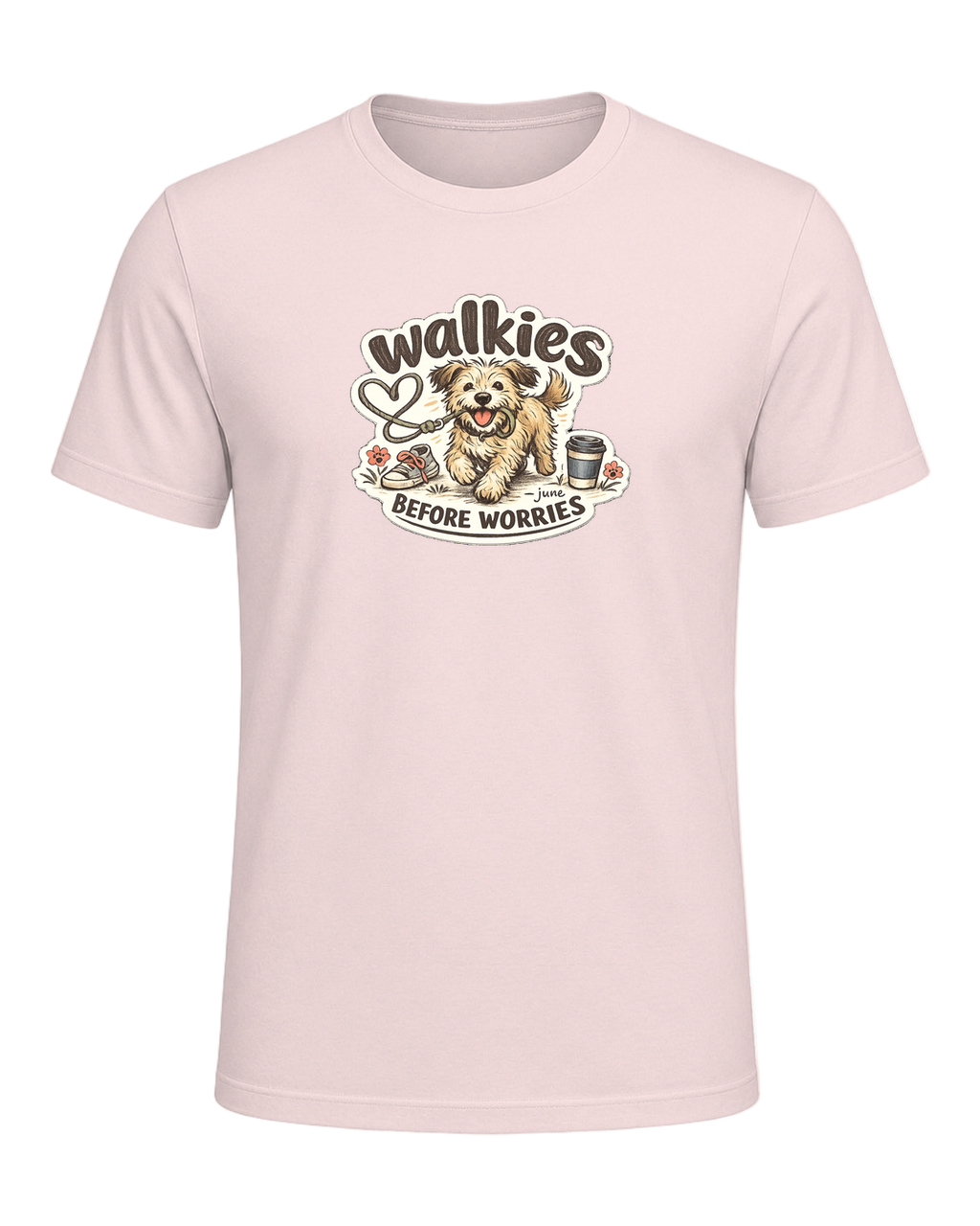Walkies Before Worries Tee — Soft Pink