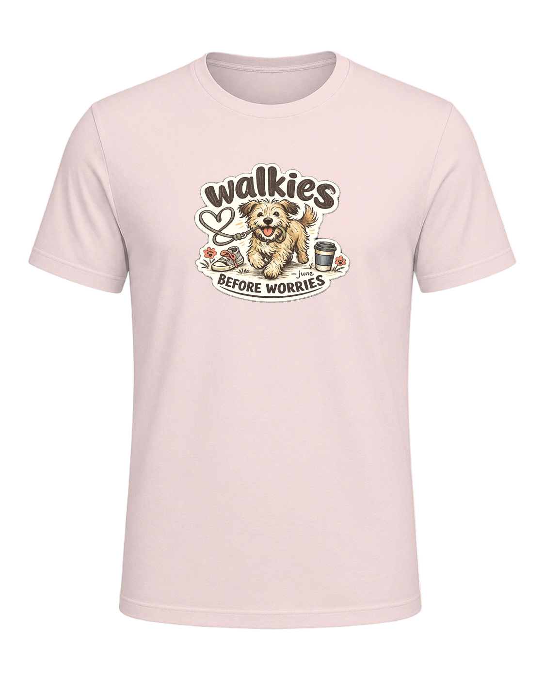 Walkies Before Worries Tee — Soft Pink