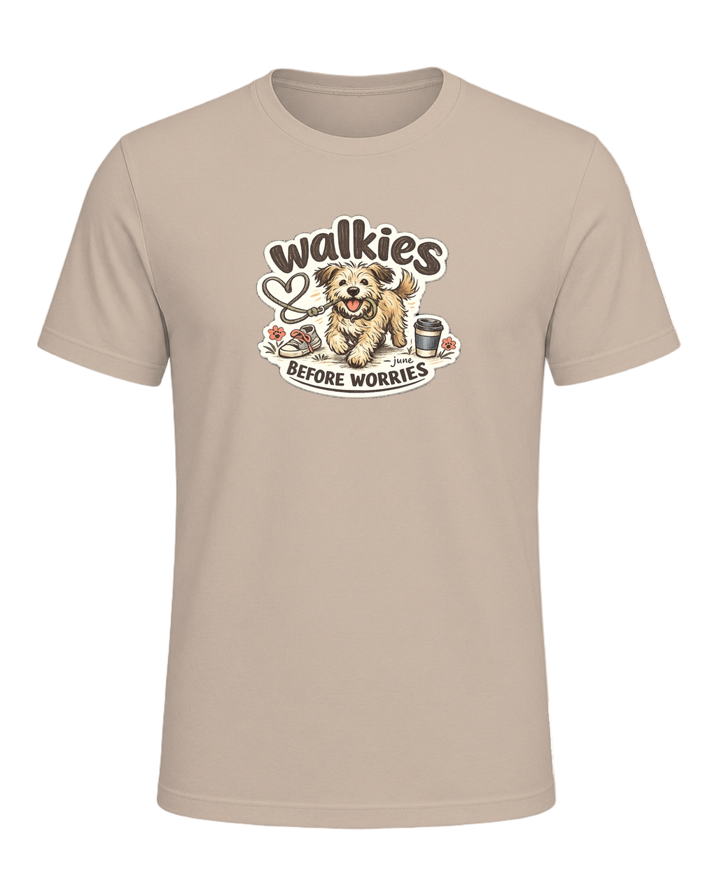 Walkies Before Worries Tee — Tan