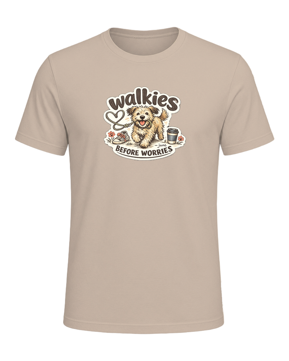Walkies Before Worries Tee — Tan