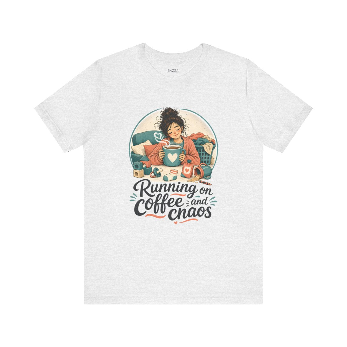 Tired Mom T-Shirt — Running on Coffee and Chaos — mom chaos t-shirt design