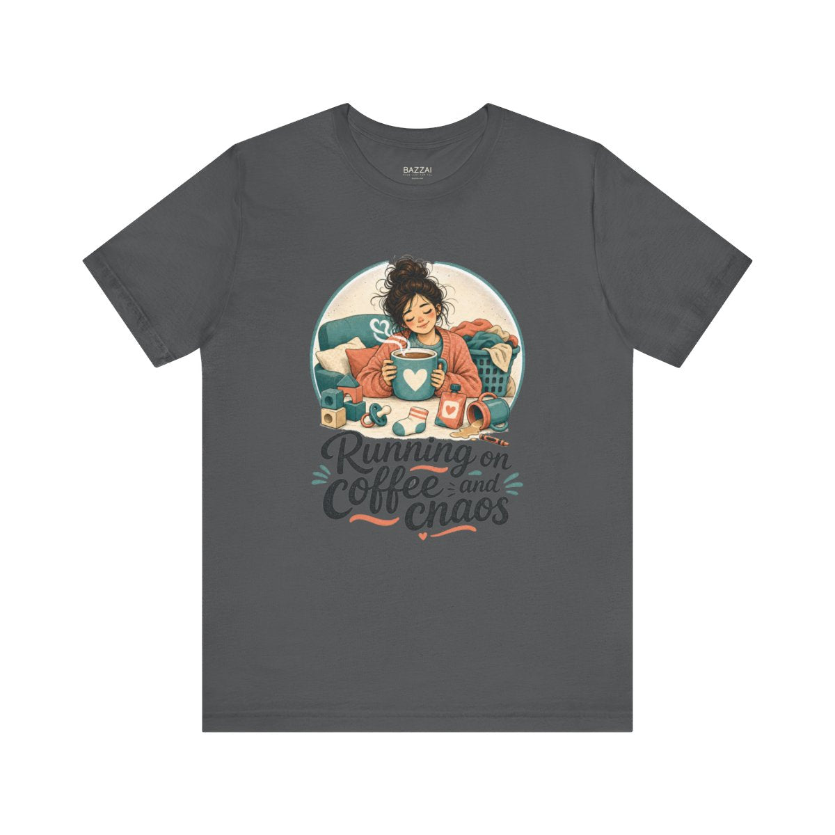 Tired Mom T-Shirt — Running on Coffee and Chaos — mom chaos t-shirt design