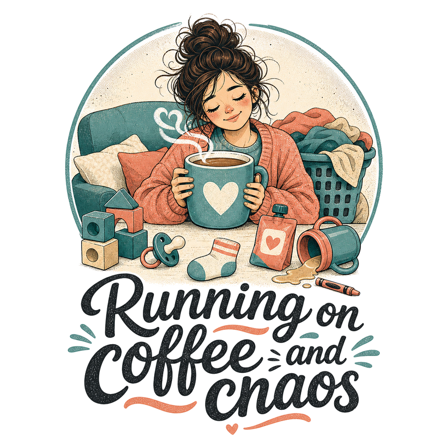 Tired Mom T-Shirt — Running on Coffee and Chaos