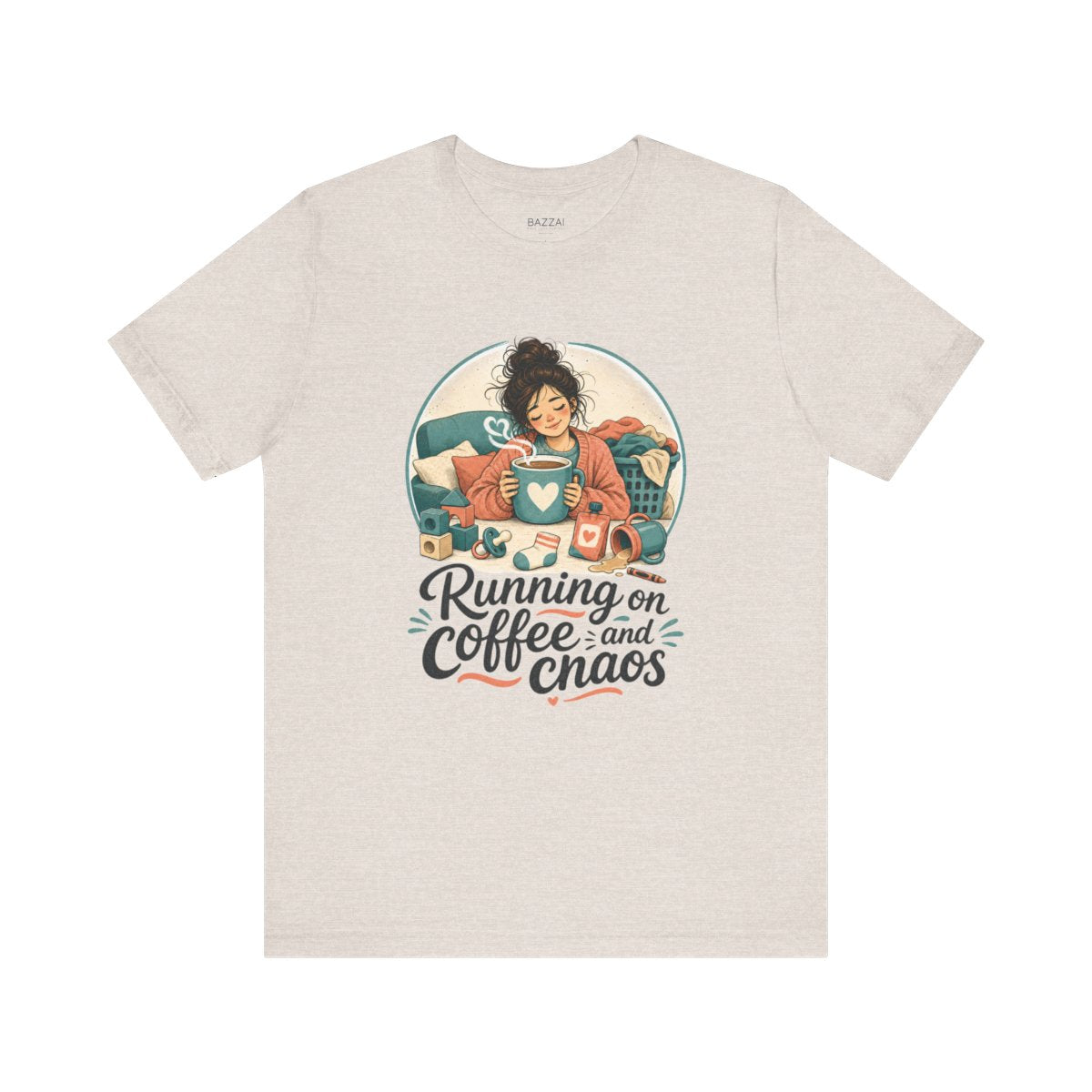 Tired Mom T-Shirt — Running on Coffee and Chaos — mom chaos t-shirt design