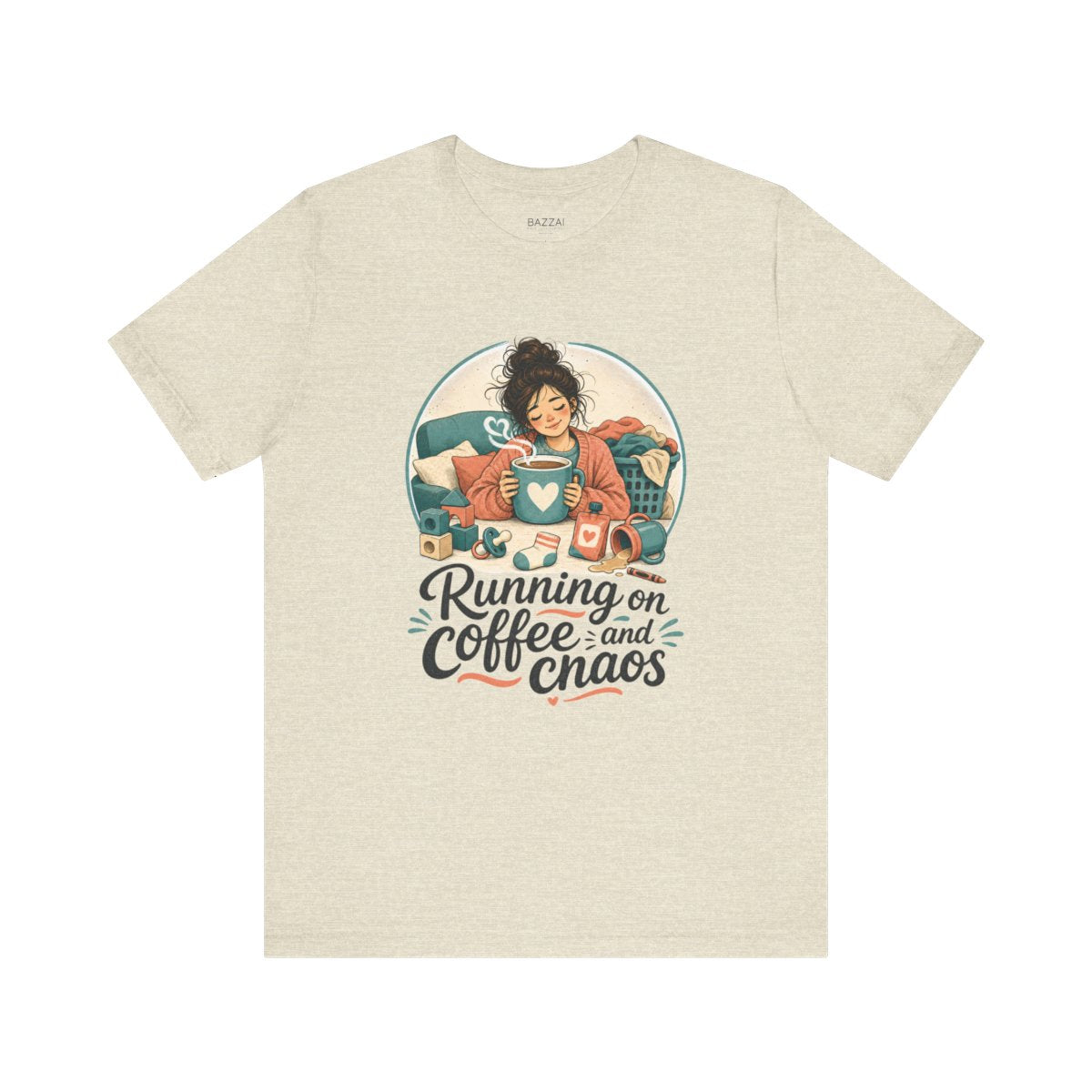 Tired Mom T-Shirt — Running on Coffee and Chaos — mom chaos t-shirt design