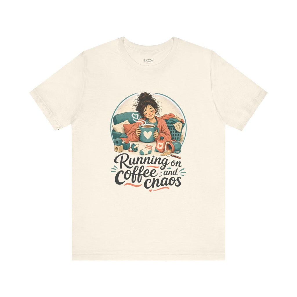Tired Mom T-Shirt — Running on Coffee and Chaos — mom chaos t-shirt design
