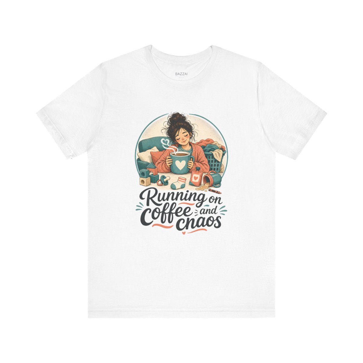 Tired Mom T-Shirt — Running on Coffee and Chaos — mom chaos t-shirt design