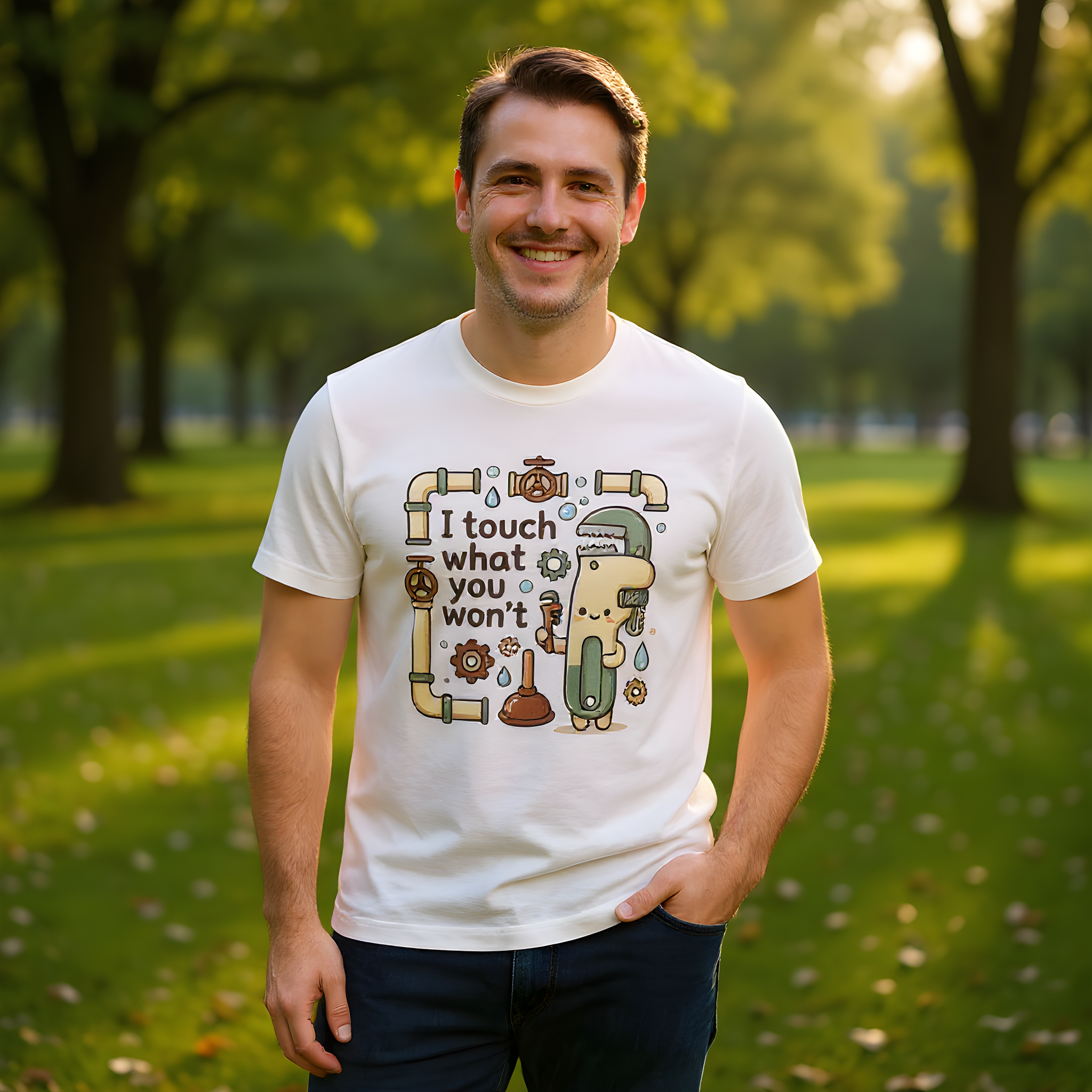 Plumber Humor T-Shirt — I Touch What You Won't — t-shirt design