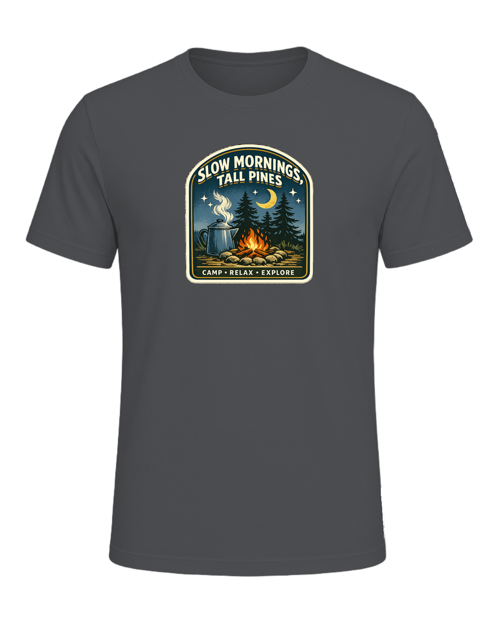 Slow Mornings, Tall Pines Tee — Asphalt