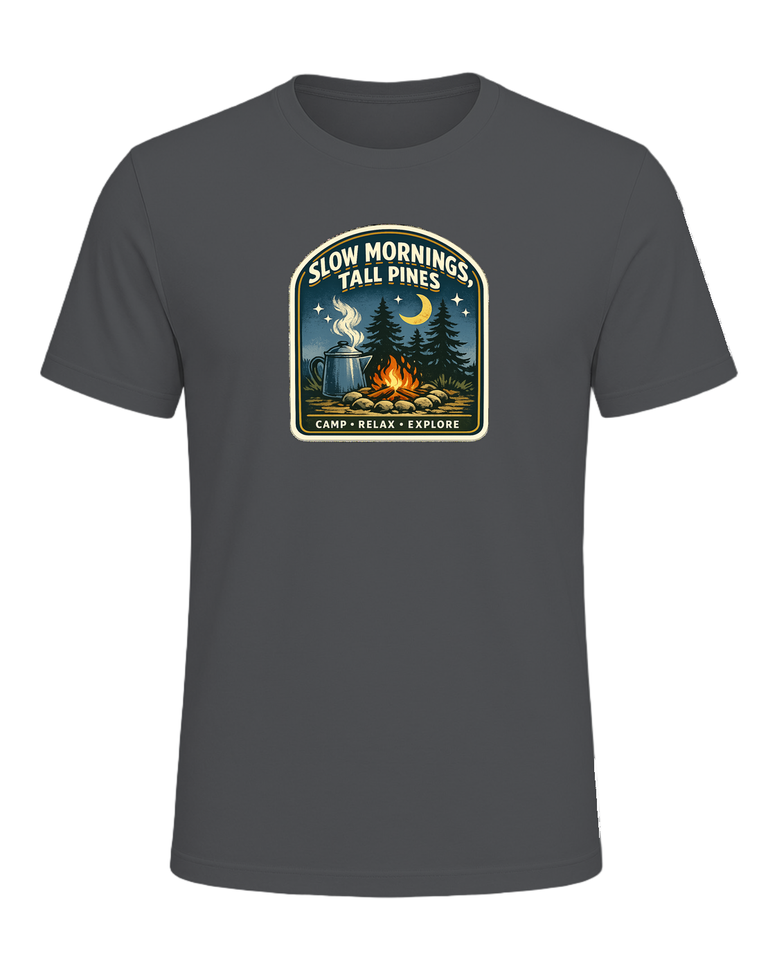 Slow Mornings, Tall Pines Tee — Asphalt