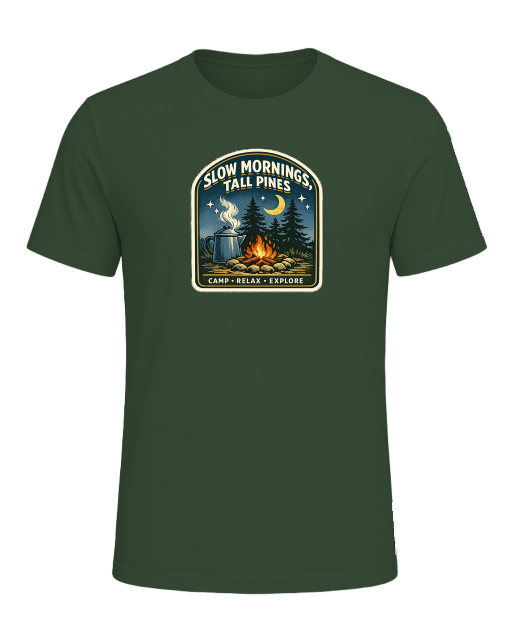 Slow Mornings, Tall Pines Tee — Heather Forest