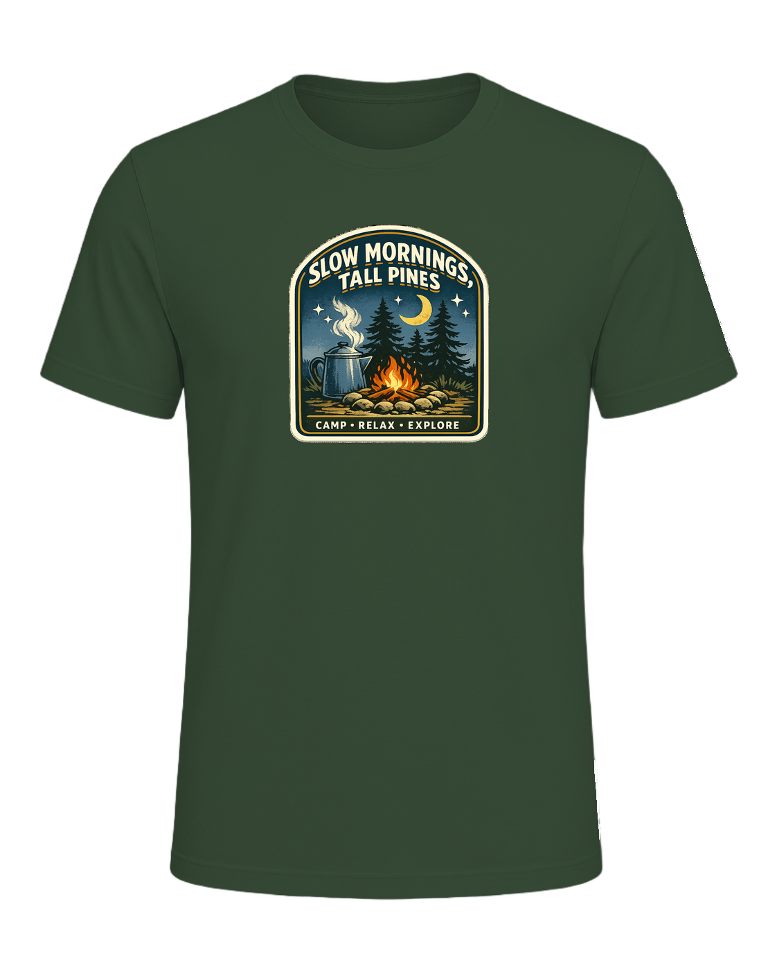 Slow Mornings, Tall Pines Tee — Heather Forest