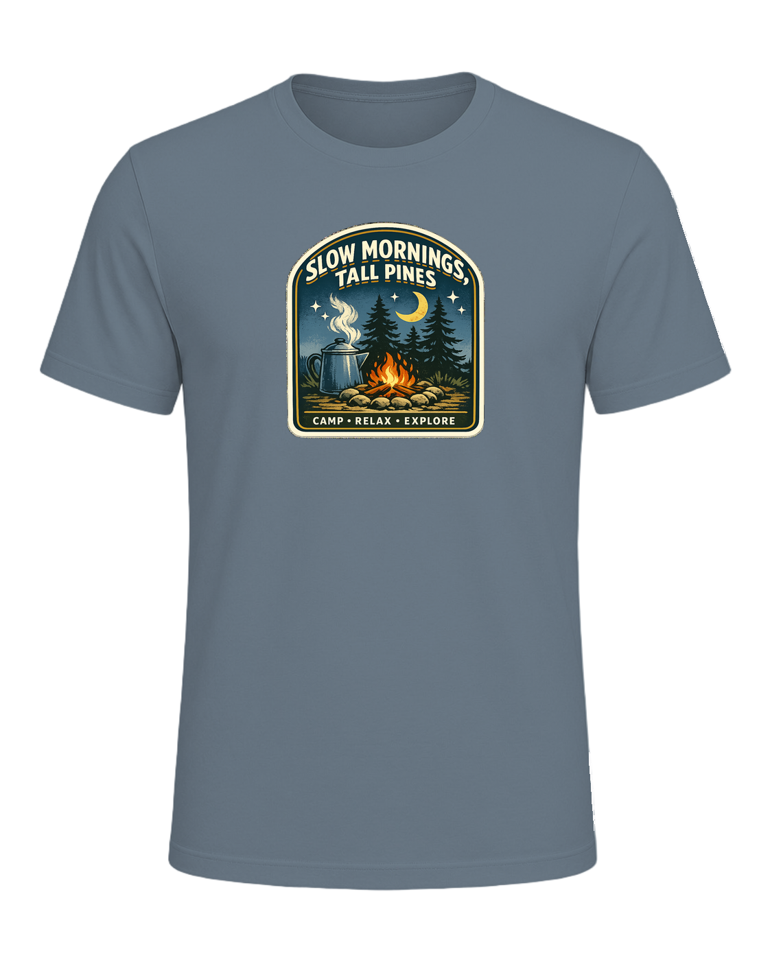 Slow Mornings, Tall Pines Tee — Heather Slate