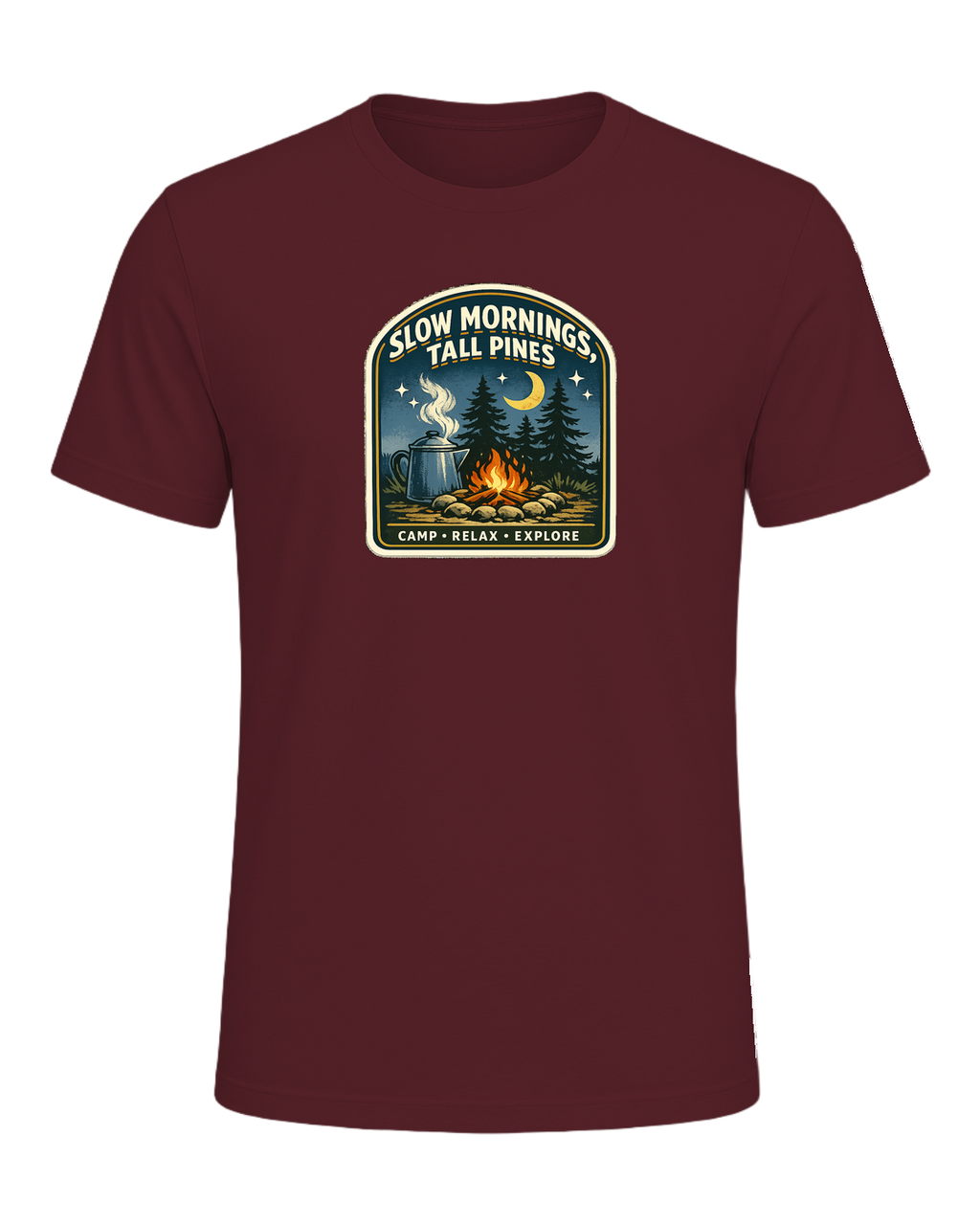 Slow Mornings, Tall Pines Tee — Maroon