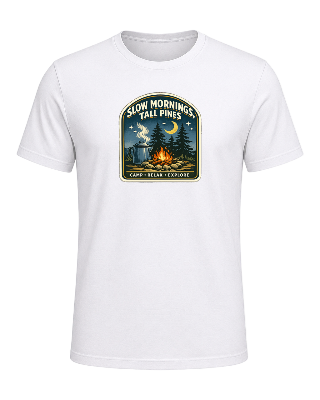 Slow Mornings, Tall Pines Tee — White