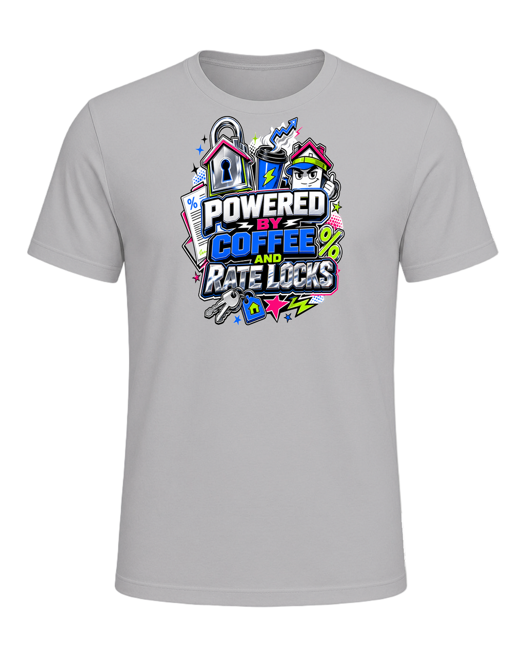 POWERED BY COFFEE AND RATE LOCKS — Athletic Heather