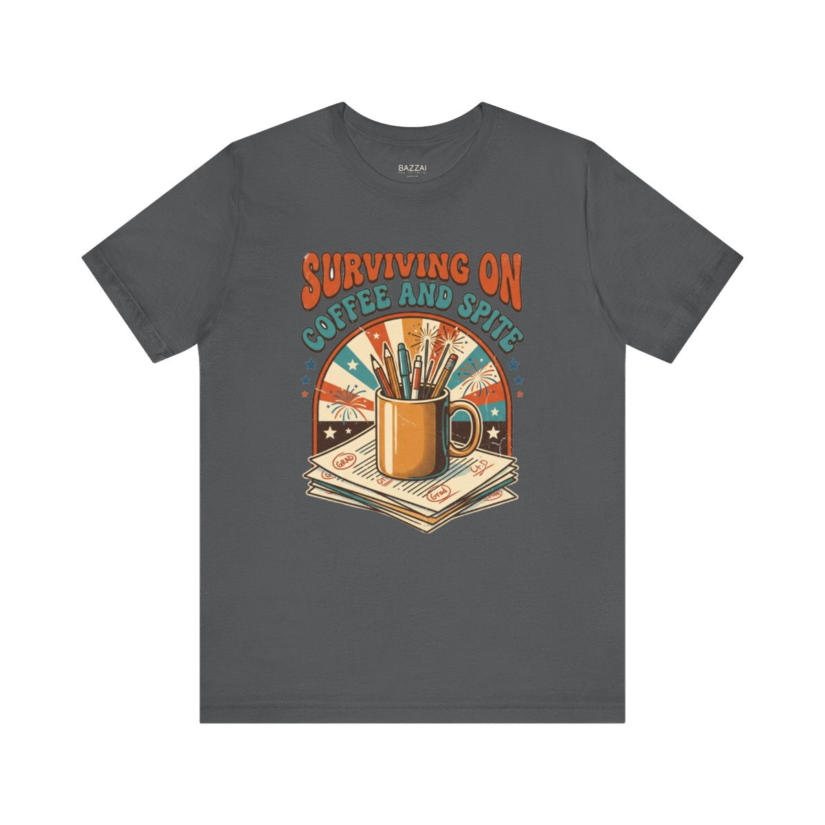 Funny Teacher T-Shirt — Surviving on Coffee and Spite — t-shirt design