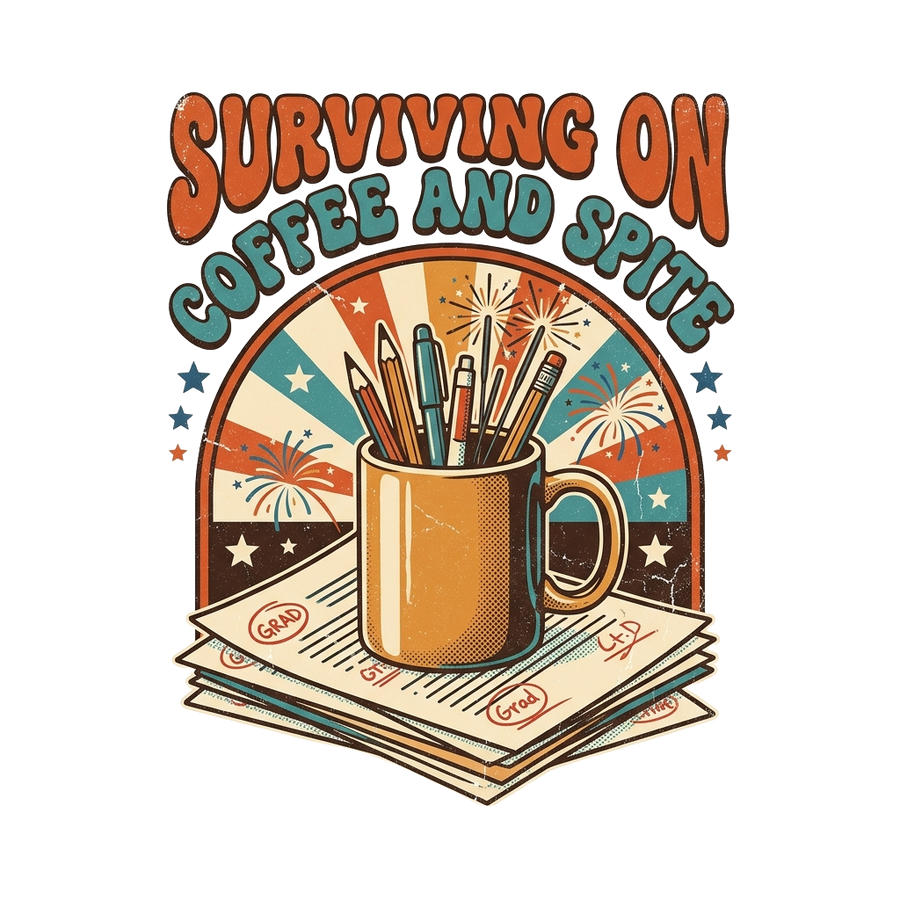 Funny Teacher T-Shirt — Surviving on Coffee and Spite