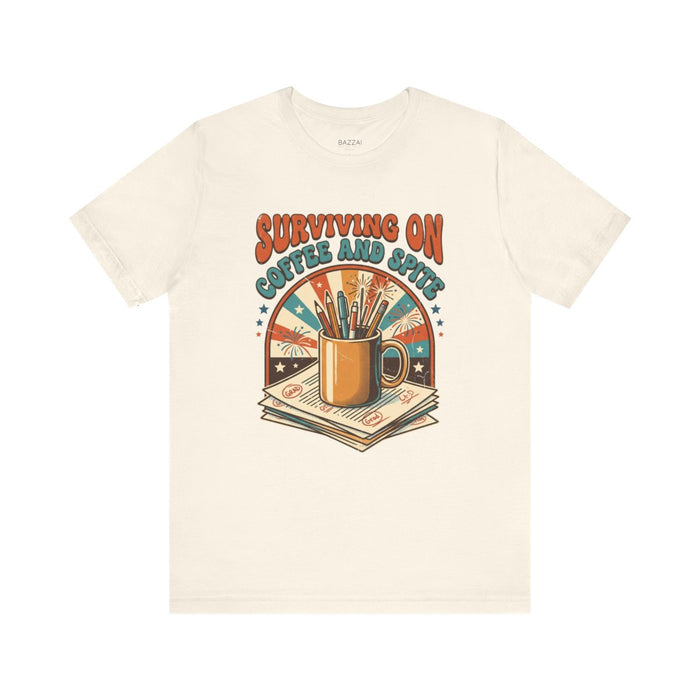 Funny Teacher T-Shirt — Surviving on Coffee and Spite