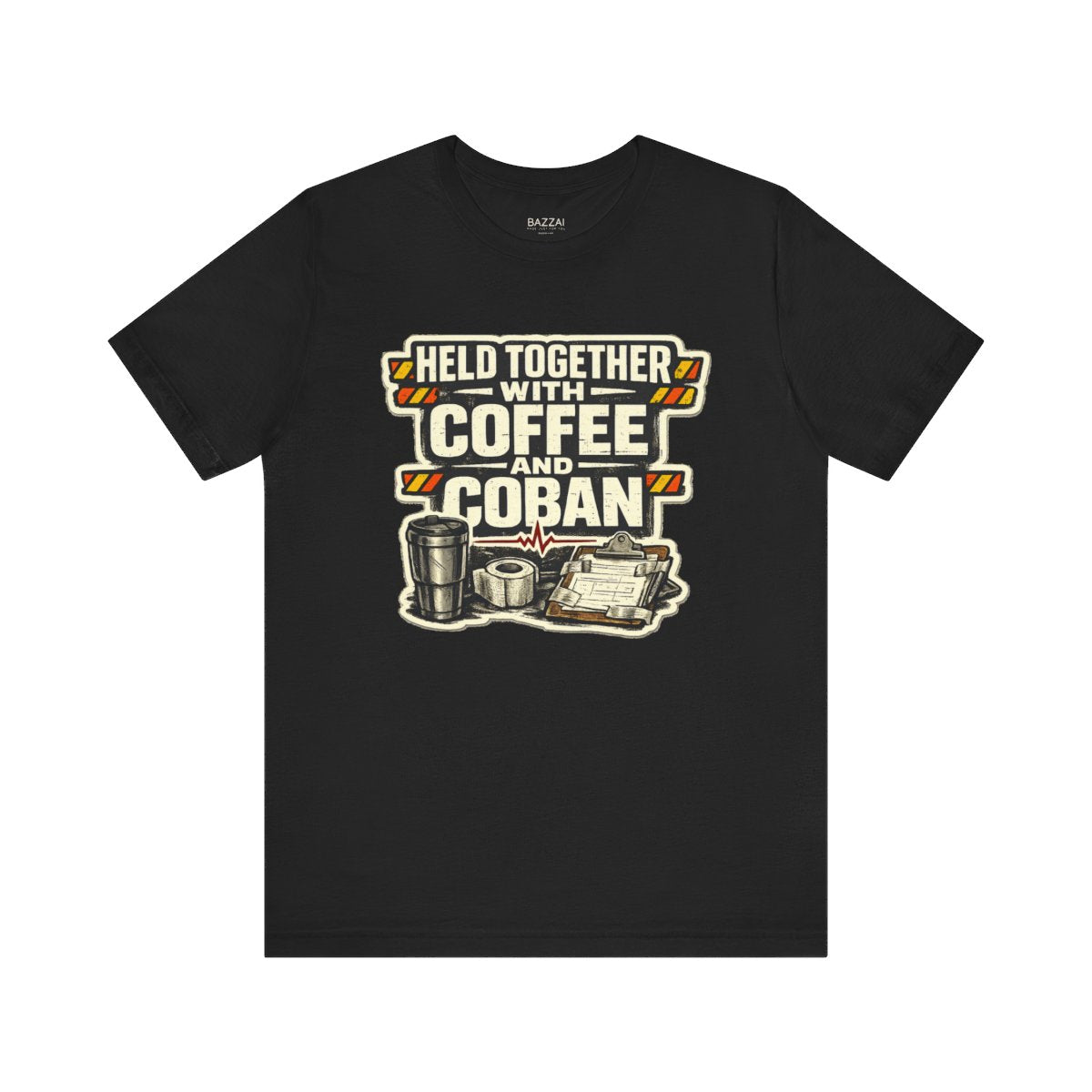 Nurse Gift T-Shirt — Held Together with Coffee and Coban — t-shirt design by Hank