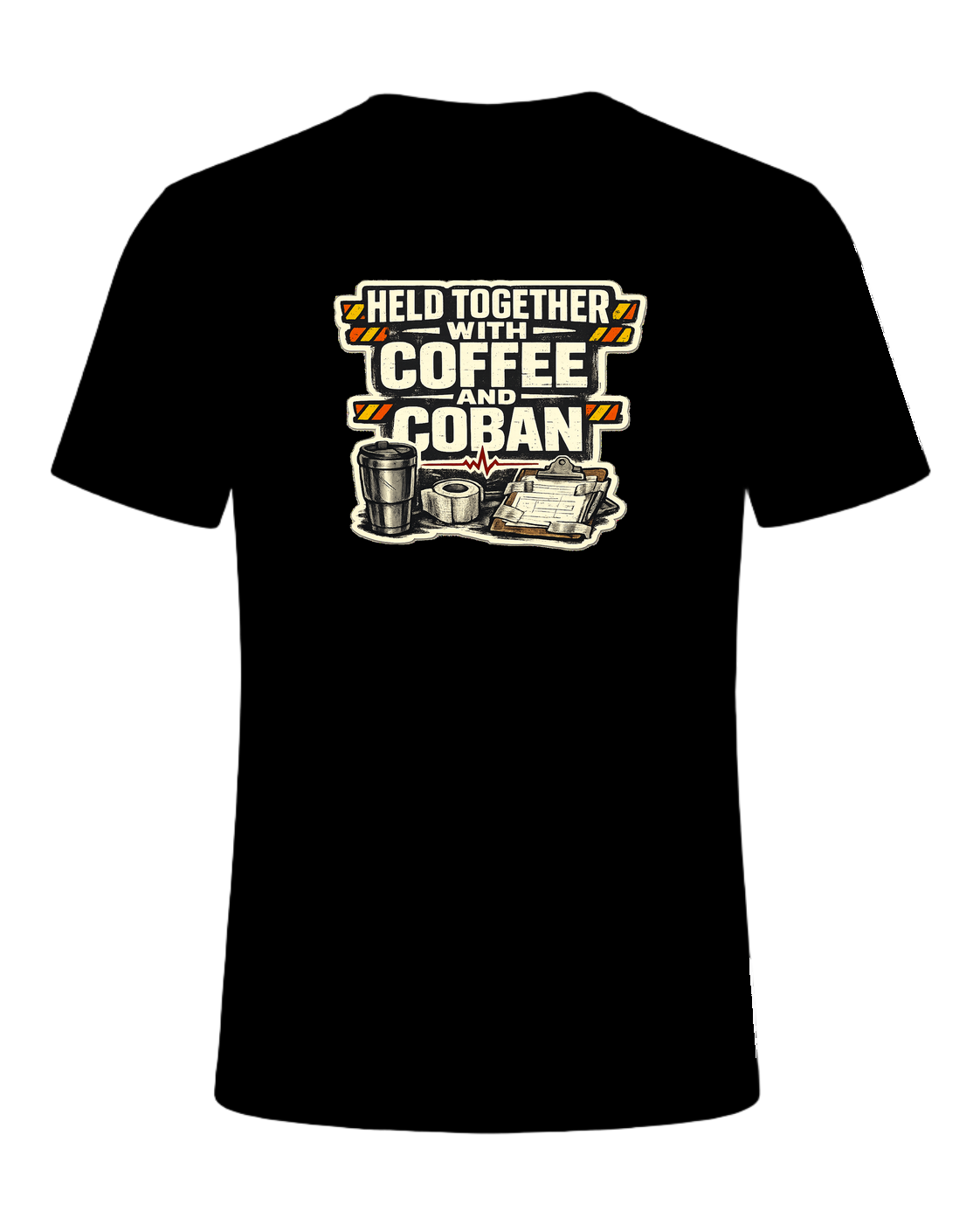 Held Together With Coffee And Coban Tee — Black