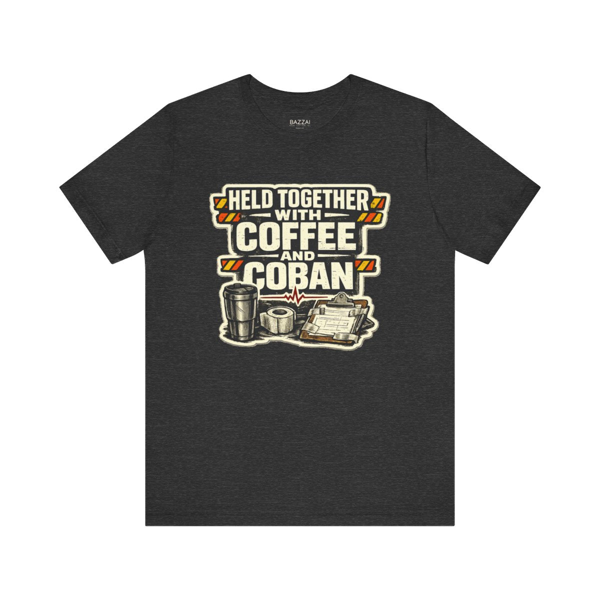 Nurse Gift T-Shirt — Held Together with Coffee and Coban — t-shirt design by Hank
