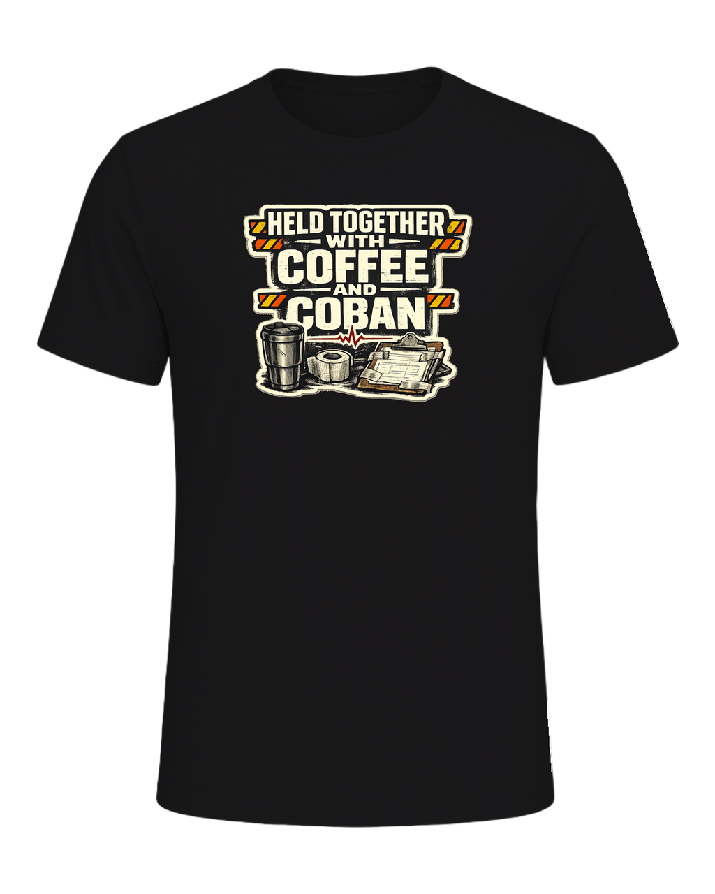 Held Together With Coffee And Coban Tee — Dark Grey Heather