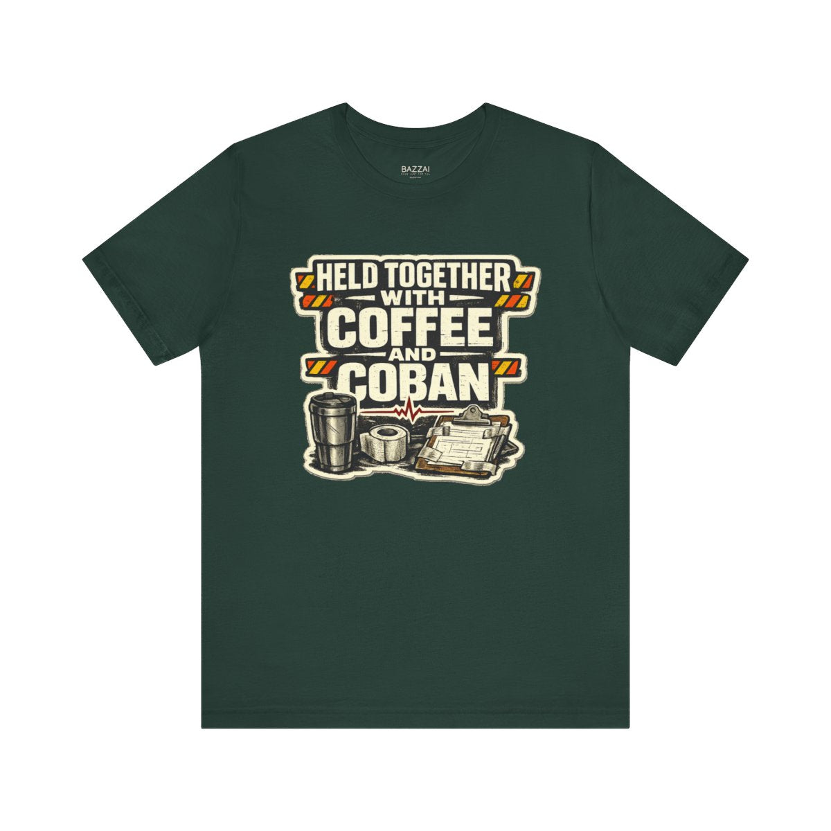Nurse Gift T-Shirt — Held Together with Coffee and Coban — t-shirt design by Hank