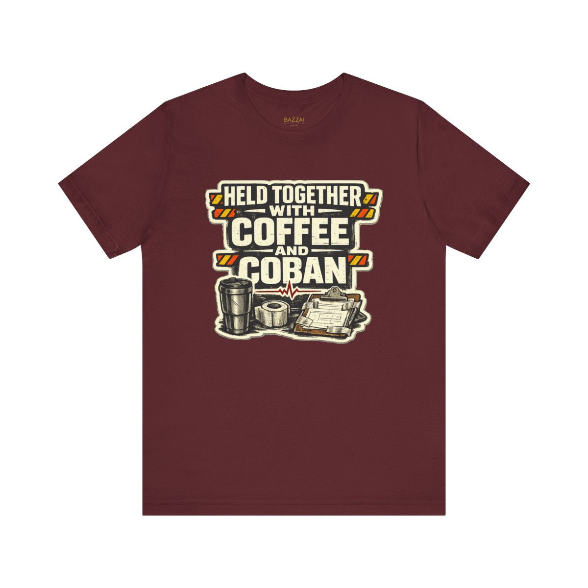 Nurse Gift T-Shirt — Held Together with Coffee and Coban — t-shirt design by Hank