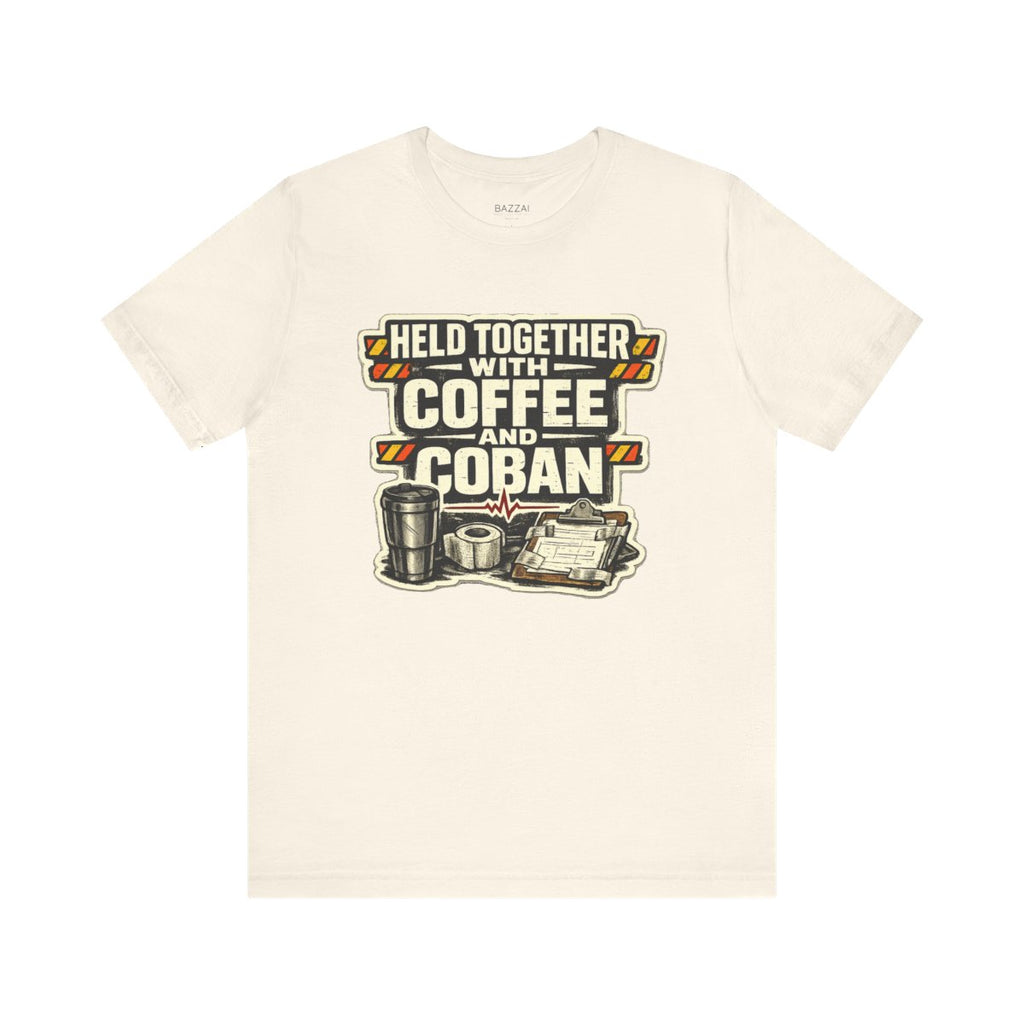 Nurse Gift T-Shirt — Held Together with Coffee and Coban — t-shirt design by Hank