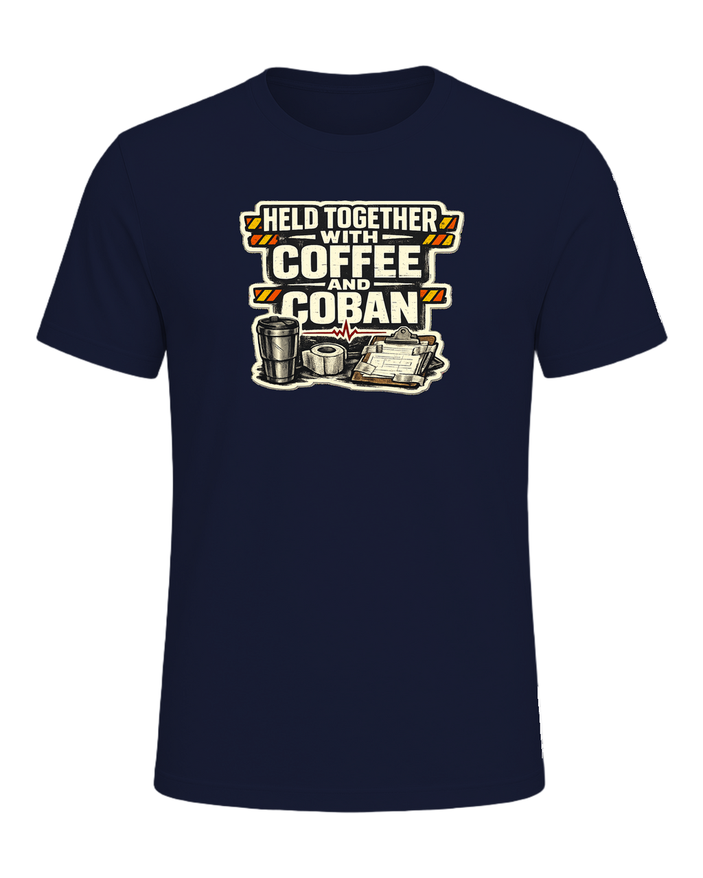 Held Together With Coffee And Coban Tee — Navy