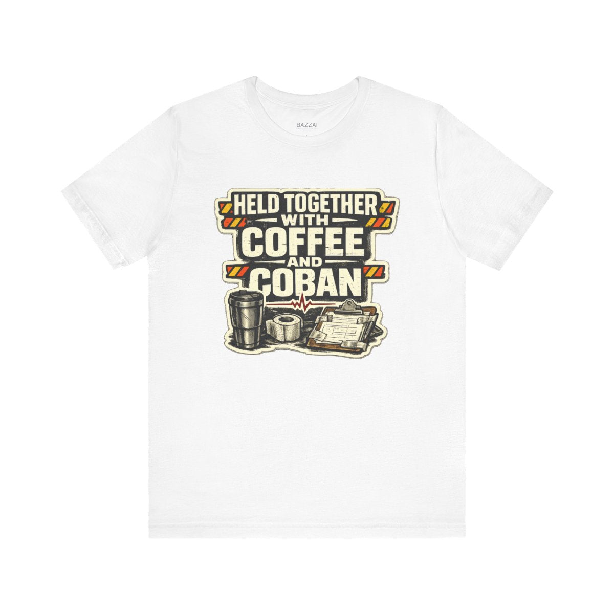 Nurse Gift T-Shirt — Held Together with Coffee and Coban — t-shirt design by Hank