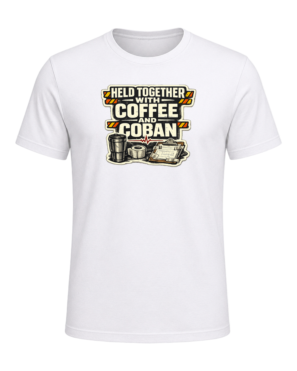 Held Together With Coffee And Coban Tee — White