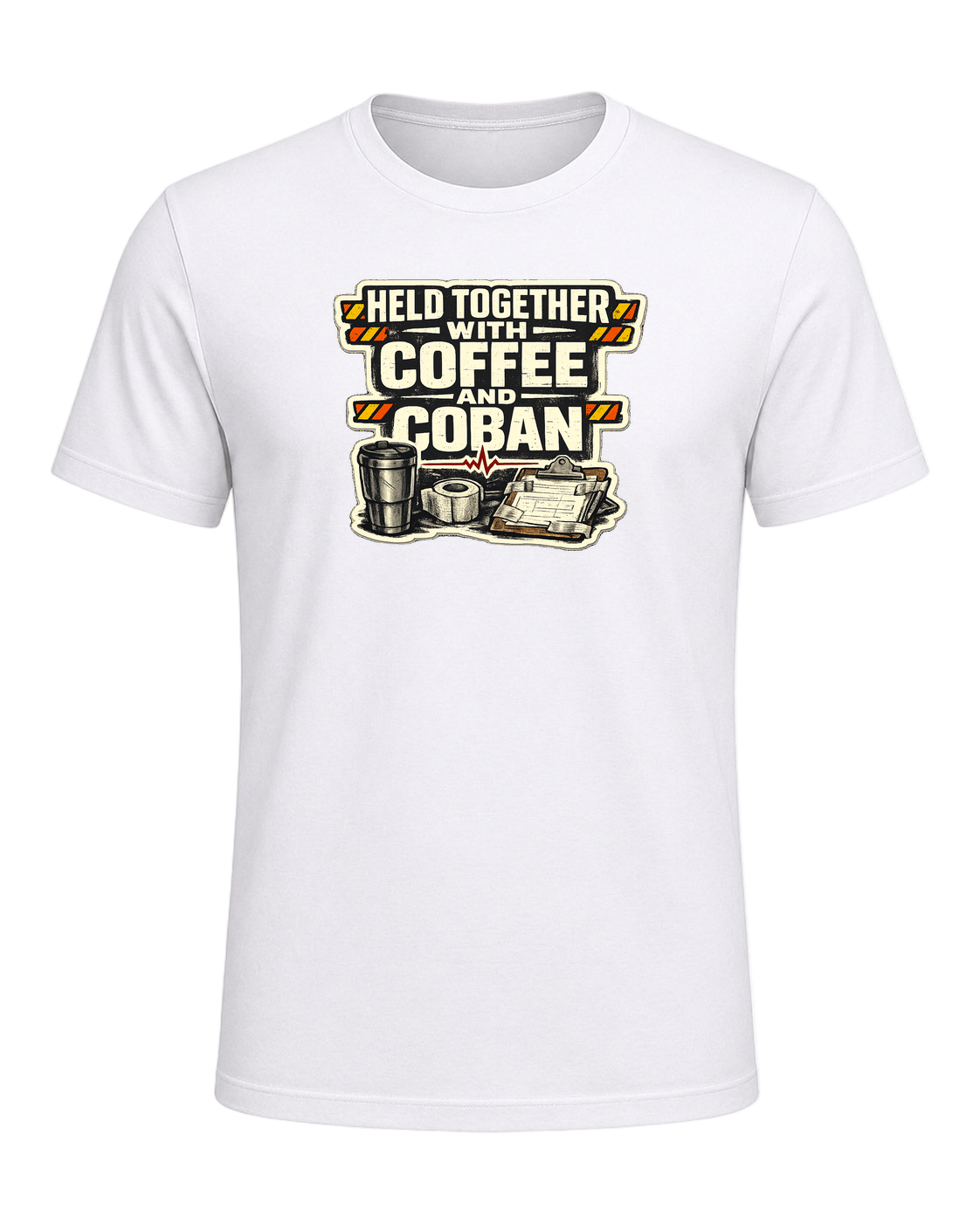 Held Together With Coffee And Coban Tee — White