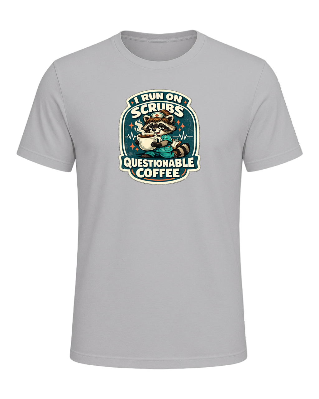 I Run On Scrubs & Questionable Coffee Tee — Athletic Heather